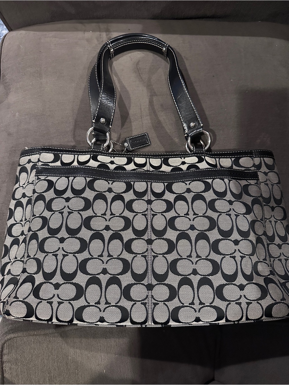 Coach Black and Gray Signature Jacquard Tote - Penelope tote
